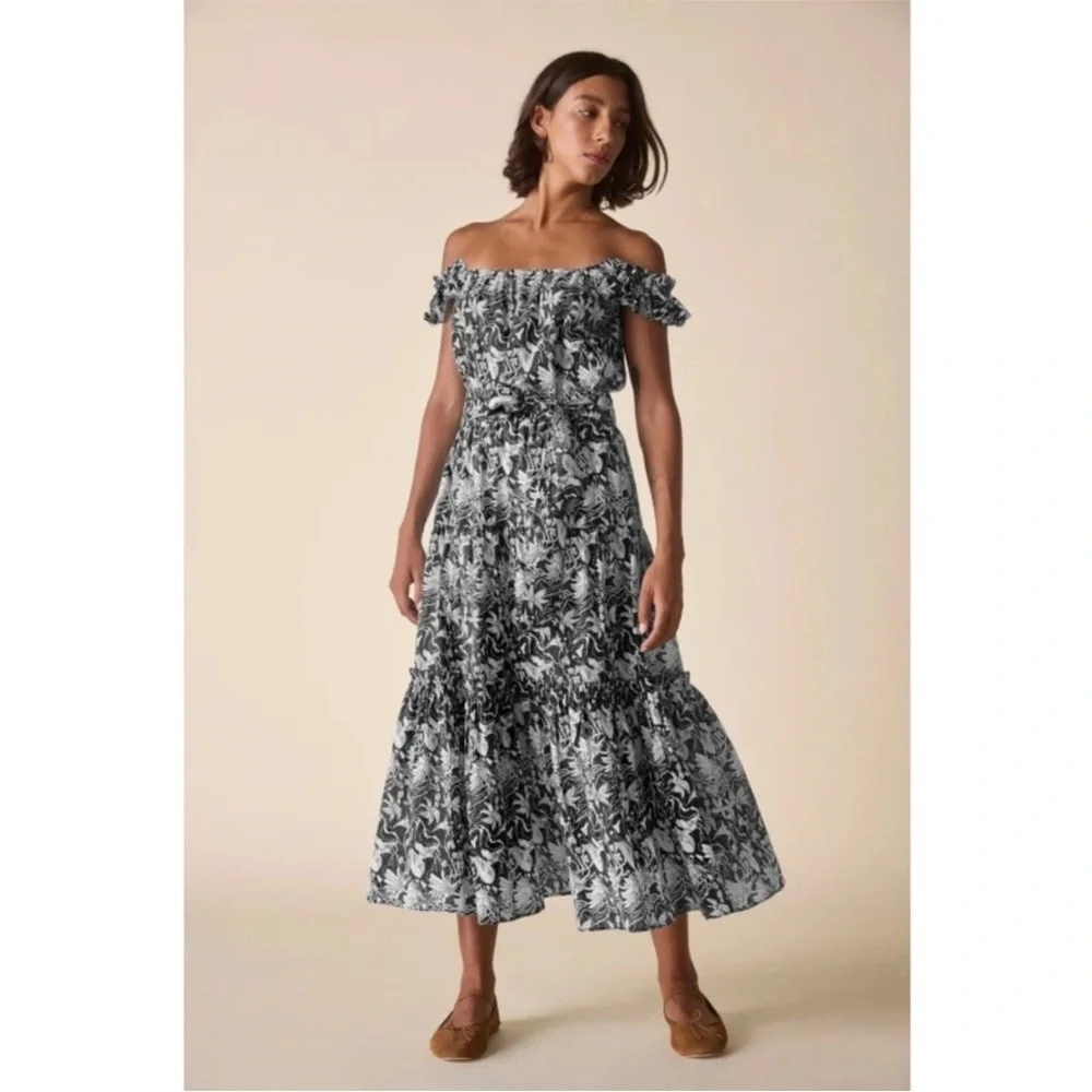 St. Roche NWOT Selma Skirt Maxi Waist Tie Floral Mushroom Print Women's Large‎